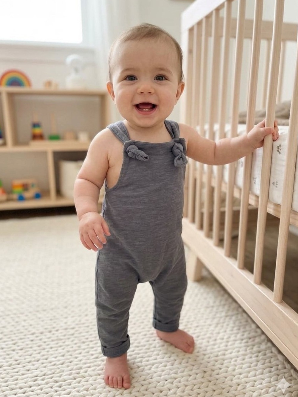 Childhoods grey gender neutral baby romper overall jumper 100% cotton size 6-12